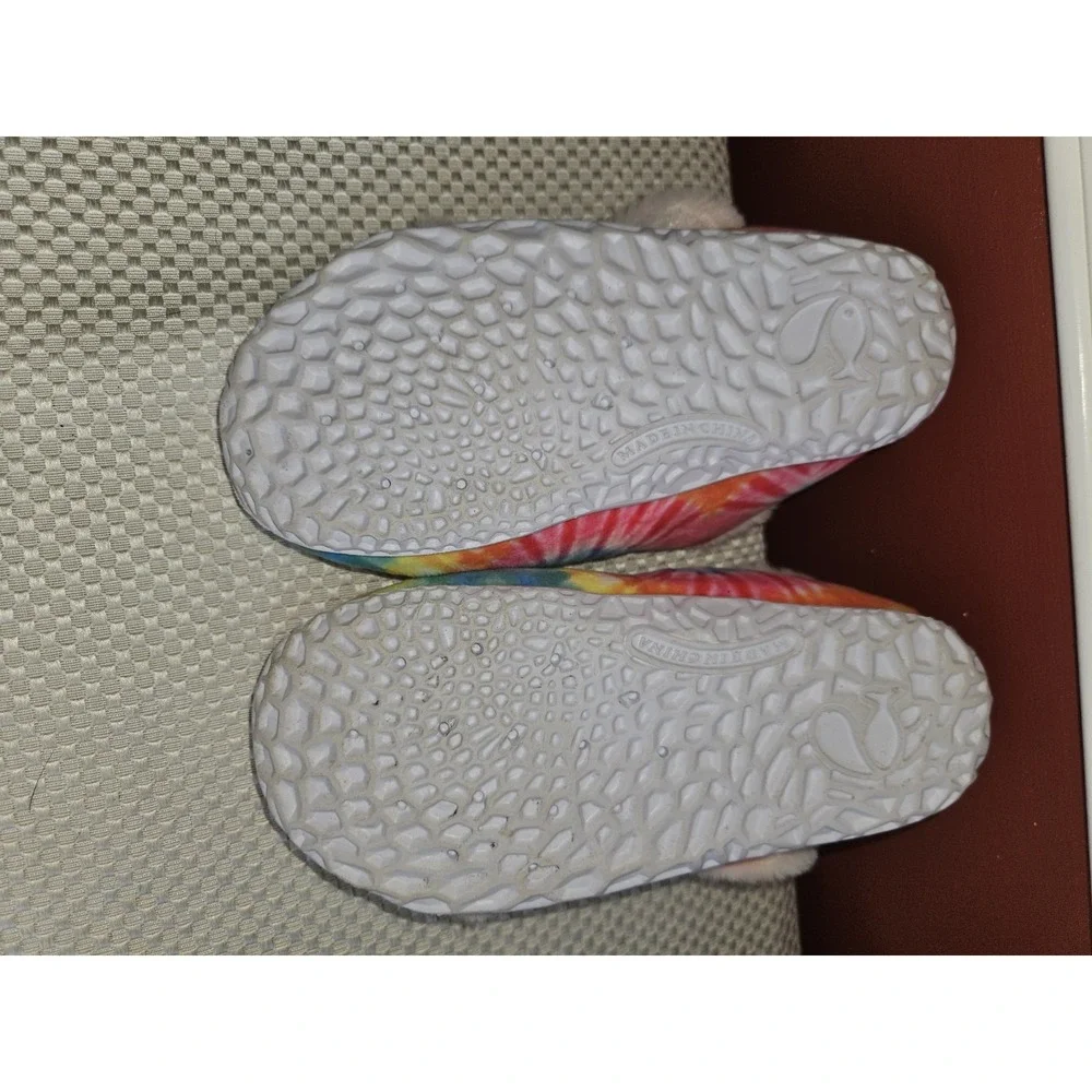 L-RUN Kids Fuzzy House Slippers - Rainbow Tie Dye Y6